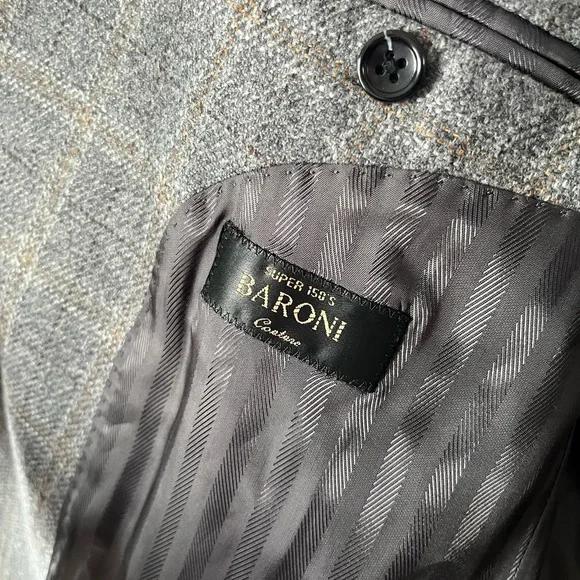 Baroni Menswear Wool 2 Button Gray Checkered Men's Blazer - Picture 6 of 16